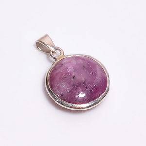 Pendentif en argent sterling 925 fait main de style ethnique 3.2gm rubis rond naturel de haute qualité 16X16X6mm charme à la mode pour les enfants - Product Image 2