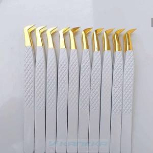 Pince à épiler à pointe en fibre en forme de L à 90 degrés de marque privée pince à épiler extension de cils volume pince à épiler - Product Image 2