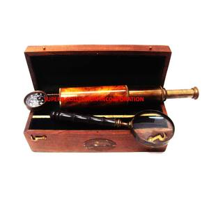 Brújula de telescopio náutico de latón y vidrio de Nagnifying regalos corporativos caja de madera en oferta - Product Image 2