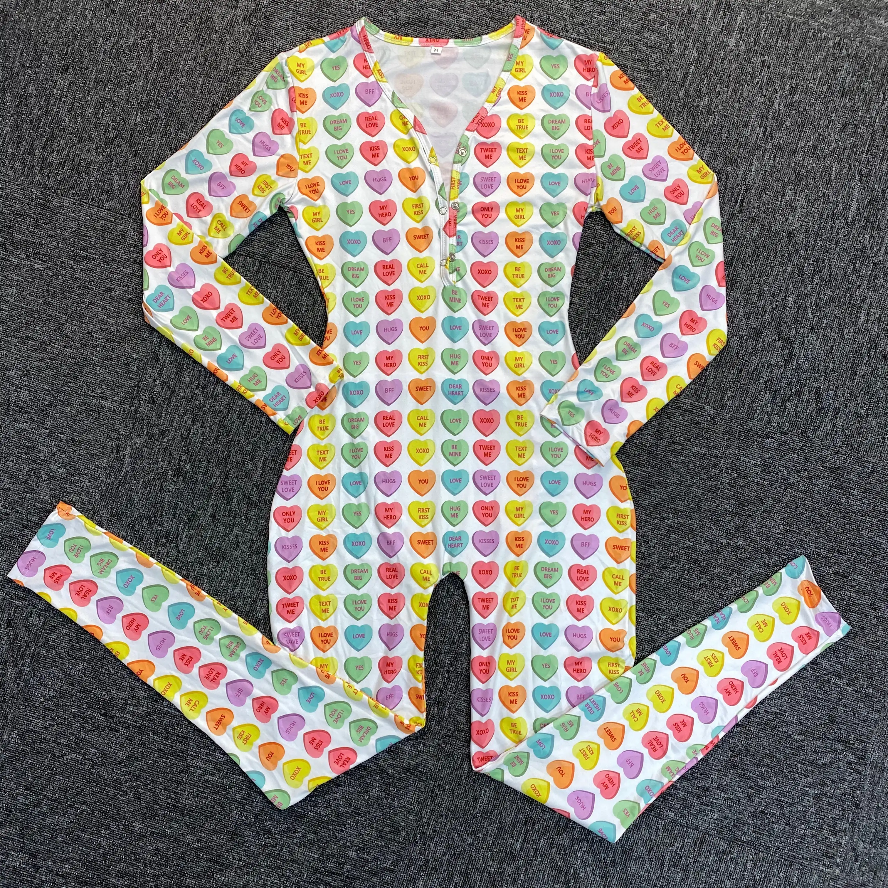 women custom print silk pajamas adult romper Valentine's Day onesie
