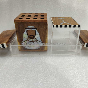 Quemador de incienso madkan Bakhoor, madera y Perla madre, con caja acrílica y bandeja, conjunto de Bakhoor de United World Trade - Product Image 1