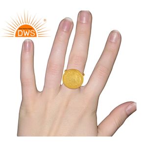 Forme de pièce Designer Artisanal Plaqué Or 925 Bague en Argent Sterling Bijoux Fournisseur - Product Image 4
