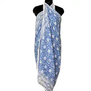 Bufandas con estampado de bloques Sarong de algodón indio Pareo de playa de algodón hecho a mano Sarong de algodón estampado de bloques hecho a mano Sarong de algodón - Product Image 1