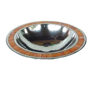 High Quality Cast Aluminium Bowl With <b>Mirror</b> Polished <b>Mosaic</b> of Bone Orange Colour Serving Bowl for Guest Bone Inlay Kitchen - Product Image 1