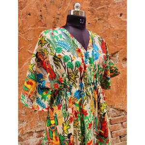 เสื้อคลุมพิมพ์ลายดอกไม้สำหรับผู้หญิงชุดเดรสแขนกุดผ้าคอตตอนเนื้อนุ่มทรงหลวมสวมใส่สบายตกแต่งชายหาดลูกไม้ธรรมชาติขายส่ง - Product Image 3