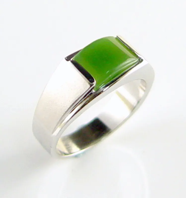 Factory manufacturer green jade silver jewelry 925 sterling design natural jade band ring