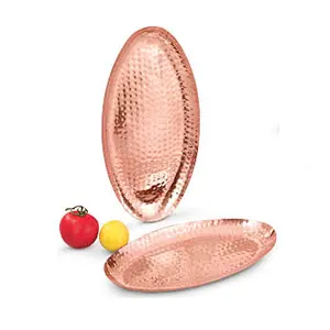 Plataforma de cobre oval, plataforma de cobre de forma oval, olhar de classe, design premium, plataforma para servir alimentos direta da índia