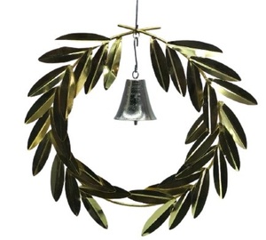 METAL GOLD CHRISTMAS DECORATION HANGING <b>ORNAMENT</b> <b>LARGE</b> LEAF ROUND BEST QUALITY HOME DECOR WITH JINGLE BELL DESIGN HANGING - Product Image 1