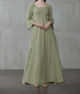 เดรสผ้าลินินสีกากี คอทรงยู แขนยาว ทรงยาวคลุมเท้า สำหรับผู้หญิง รุ่นใหม่ล่าสุด แฟชั่นอินเทรนด์ ปี 2026 - Product Image 5