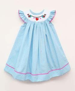 Vestido de San Valentín de pájaros en el amor, azul, Gingham - Product Image 1