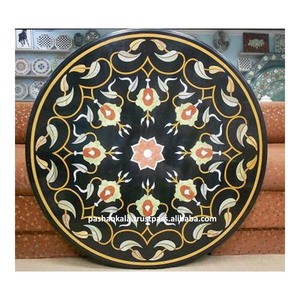 Table incrustée de marbre noir Antique à la main, Design vintage pour le salon - Product Image 1