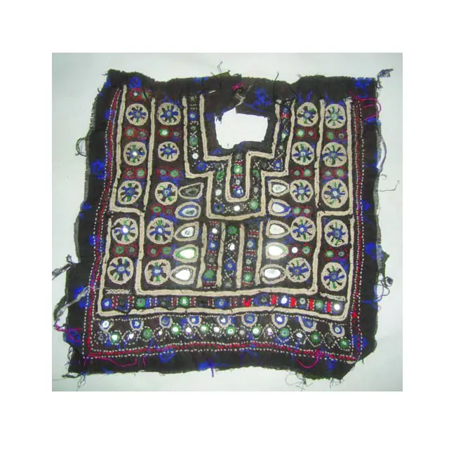 Cuello Vintage indio yugo bordado espejo trabajo hecho a mano apliques parche costura artesanía algodón tela bordada cuello yugo