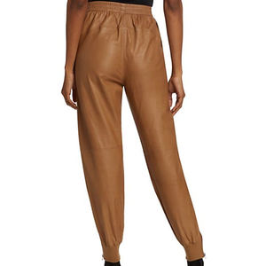 Chic brillant marron PU cuir pantalon femmes élégant tenue décontracté confortable ajustement polyvalent à la mode mode essentiel parfait - Product Image 4