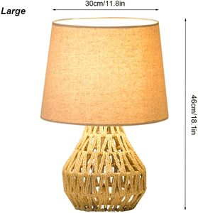 Lampe de bureau en corde de chanvre style farmhouse avec lumière LED 2700K blanc chaud pour chambre à coucher, salon et bureau - Product Image 2