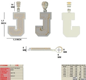 Pendentif tendance en or jaune/blanc 10 carats avec diamants 7.56 carats 26 grammes Logo personnalisé breloques de mariage cadeau de fiançailles unisexe - Product Image 2