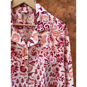 Conjunto de Pijama largo bohemio hippie al por mayor Rosa 100% algodón camisa pantalón parche estampado ropa de dormir para verano talla grande traje de noche - Product Image 4