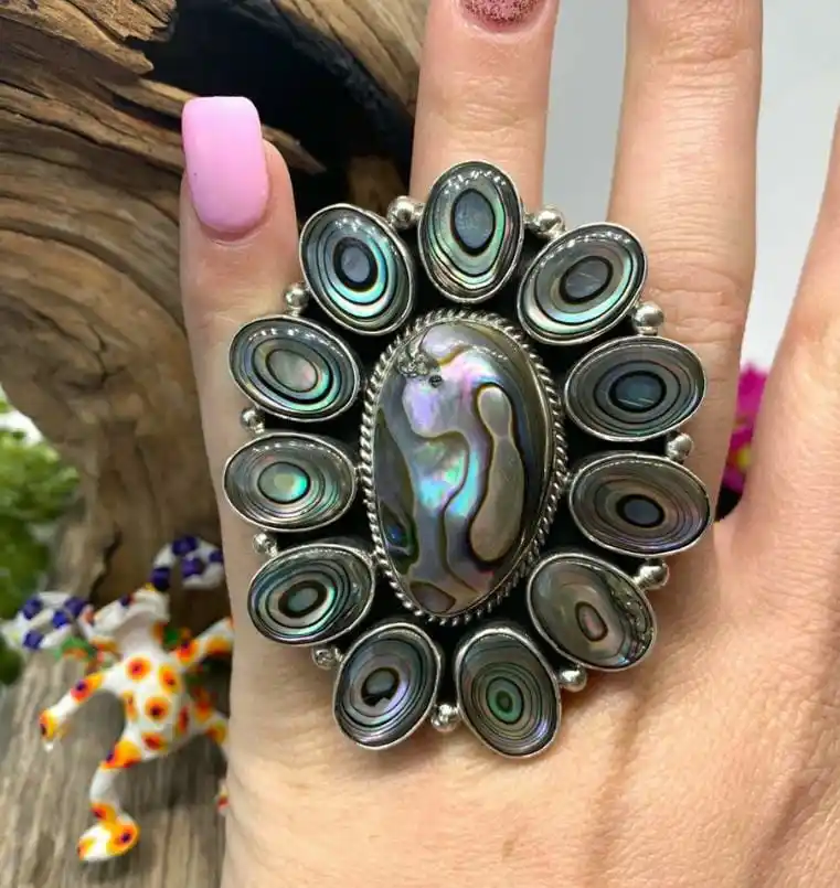 Abalone Shell Stylish 925 Solid Sterling Silver Natural Gemstone Ring Jewelry