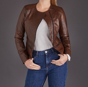 Veste marron en peau d'agneau véritable unisexe avec fermeture éclair, disponible en toutes les couleurs, fabriquée au Pakistan - Product Image 3