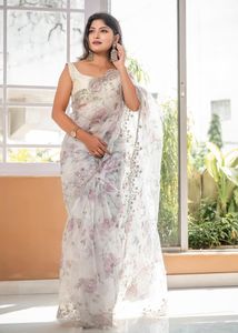 Sram — Saree à imprimé Floral, en Organza, expédié par royal - Product Image 4