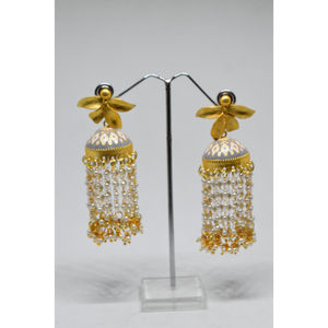 Meenakari jhumki – boucles d'oreilles traditionnelles longues en laiton pour filles et femmes, finition mate et dorée - Product Image 1