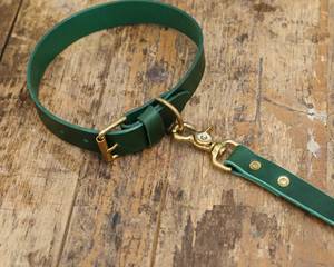 High Quality Green Leather Dog <b>Collar</b> & Lead, Personalised Dog Gift Set - Product Image 1