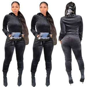 Camiseta de terciopelo para mujer, chándal de terciopelo aplastado, 2 uds. - Product Image 1