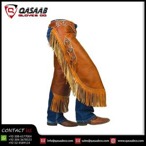 Bordado personalizado diseñado para hombres y mujeres motociclistas piel de oveja cuero marrón con flecos Western Chaps - Product Image 2