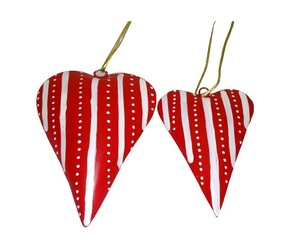 Corazón rojo de METAL con diseño de línea blanca, adorno colgante de decoración de Navidad, METAL de alta calidad - Product Image 1