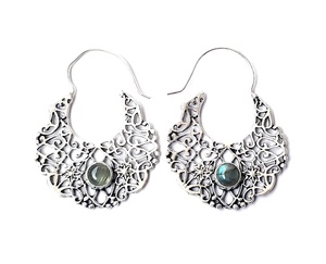 ต่างหูอัญมณีสไตล์โบฮีเมียนสำหรับผู้หญิงห่วงลาบราดอไรต์ชุบเงิน - Product Image 1