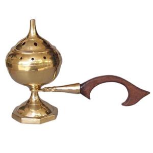 Quemador de resina de incienso de carbón de latón puro, Dhoop, Dhuni, Sambrani, Dhoop, con mango de madera, para oficina en casa - Product Image 2