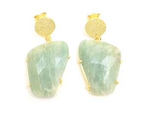 Boucles d'oreilles en pierres précieuses amazonite faites à la main plaqué or forme naturelle à facettes cadeau à la mode pour elle avec beauté naturelle - Product Image 2