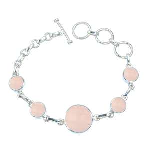 Wholesale 925 <b>Solid</b> Sterling Silver Handmade Bracelet 7-8\" Long Rose Quartz Natural Gemstone <b>Gold</b> Plated for Party Gift - Product Image 2