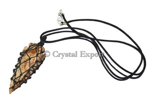 Fournisseur de Pierres Naturelles Guérisseuses : Collier artisanal en jaspe fantaisie avec pointes de flèche enroulées - Product Image 2