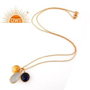 925 argent Sterling naturel blanc lune pierre et Lapis Lazuli pierres précieuses pendentif collier pour femmes bijoux pour femmes cadeau pour elle - Product Image 2