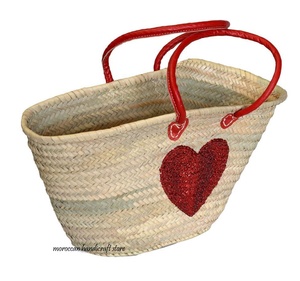 Panier en paille à paillettes fait main, panier de style français, fabriqué au maroc - Product Image 1
