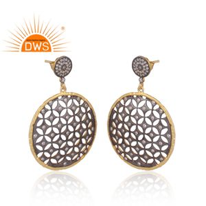 Pendientes de gota redondos de circonia blanca para mujer, aretes colgantes de plata 925 chapados en oro amarillo, joyería al por mayor - Product Image 2
