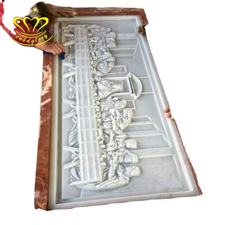 Gran oferta, productos de talla de piedra de catedral cristiana, escultura de Última Cena en relieve de mármol para colgar en la pared