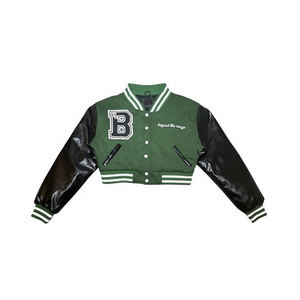 OEM personalizado Varsity chaquetas mejor forro de lana de algodón sólido de punto Crop Top invierno transpirable impermeable soporte a prueba de viento - Product Image 4