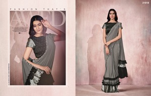 GEORGETTE-SAREE con bordado de encaje para mujer, con Secuencia, para ocasión especial, multicolor - Product Image 2