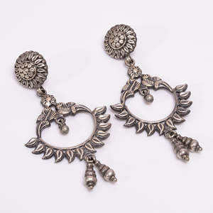 Boucles d'oreilles en argent sterling 925 de créateur indien ethnique fait à la main bijoux fins traditionnels unisexe plaqué noir mode Vintage - Product Image 3