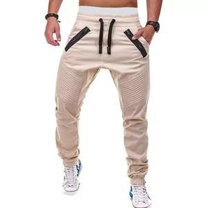 M&F <b>Men's</b> Casual Cotton Joggers Pants with Zipper Pockets Side Stripe Mid Waist Flat Front Plain Dyed Nonwoven Weaving Method - Product Image 1