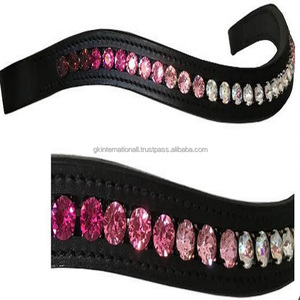 Bandas para cejas de caballo de cuero con piedras doradas y múltiples cristales Bling hechas en bandas para cejas de canal vacío de cuero inglés negro y marrón - Product Image 2