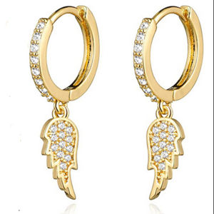 Pendientes colgantes con diamantes redondos auténticos de 1/2 TCW en oro amarillo de 10 quilates | Elegante Juego de Joyería Fina con Incrustaciones de Diamantes para Mujer, Regalo - Product Image 1
