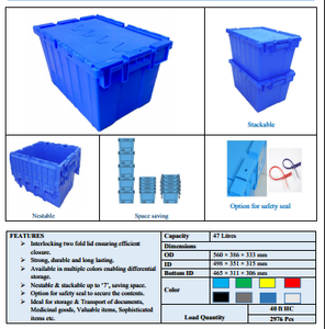 Up HDPE hộp nhựa doanh thu màu xanh với NET và Stackable 600x400x300 mét cấp thực phẩm tiêm đúc lưu trữ Thùng - Product Image 4