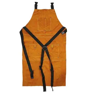 Leather Welder Apron, Heavy Duty Flame Welding Work Apron, Unisex Adjustable Work Shop Protective