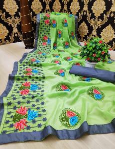 El último diseñador de saris de fiesta india para mujer, tela de rayón satinado, blusa Sari con estampado Digital, blusa japonesa Alphanumero, suave y cómoda - Product Image 3