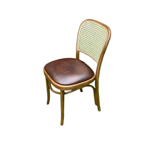 เก้าอี้ไม้ด้านข้างพร้อมสายรัดหวายและเบาะหนัง - Product Image 4