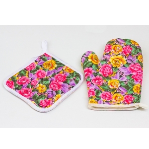 Promotional Customized Pattern Kitchen Cooking Oven Mitten and Potholder Cotton Filling Grill Hand Protection 1pc/opp Bag Mumbai