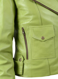 Chaqueta de piel de vaca con cremallera para mujer, color verde, loro, novedad, 2020 - 2021 - Product Image 4