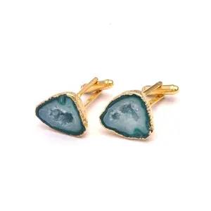 Gemstone handmade jewelry high quality natural agate slice geode druzy cufflink gold plated cufflinks wholesale jewelry supplier